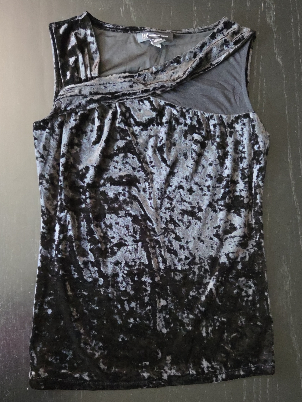 INC Black Velvet Mesh Asymmetric Tank Top